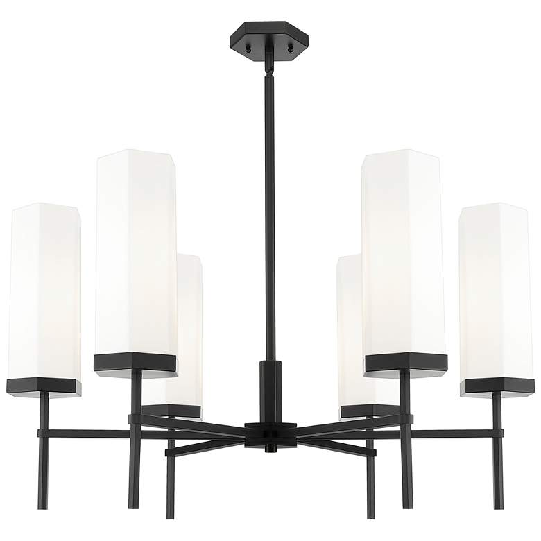 Image 1 Blakeley 32"W 6 Light Matte Black Stem Chandelier w/ Matte White Shade