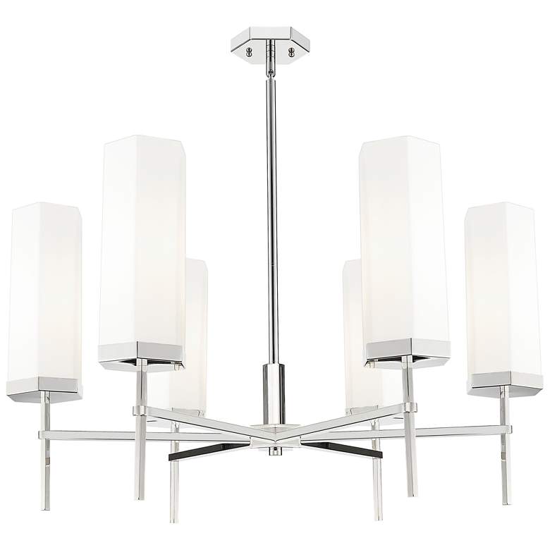 Image 1 Blakeley 32"W 6 Light Nickel Stem Chandelier w/ 12" Matte White Shade