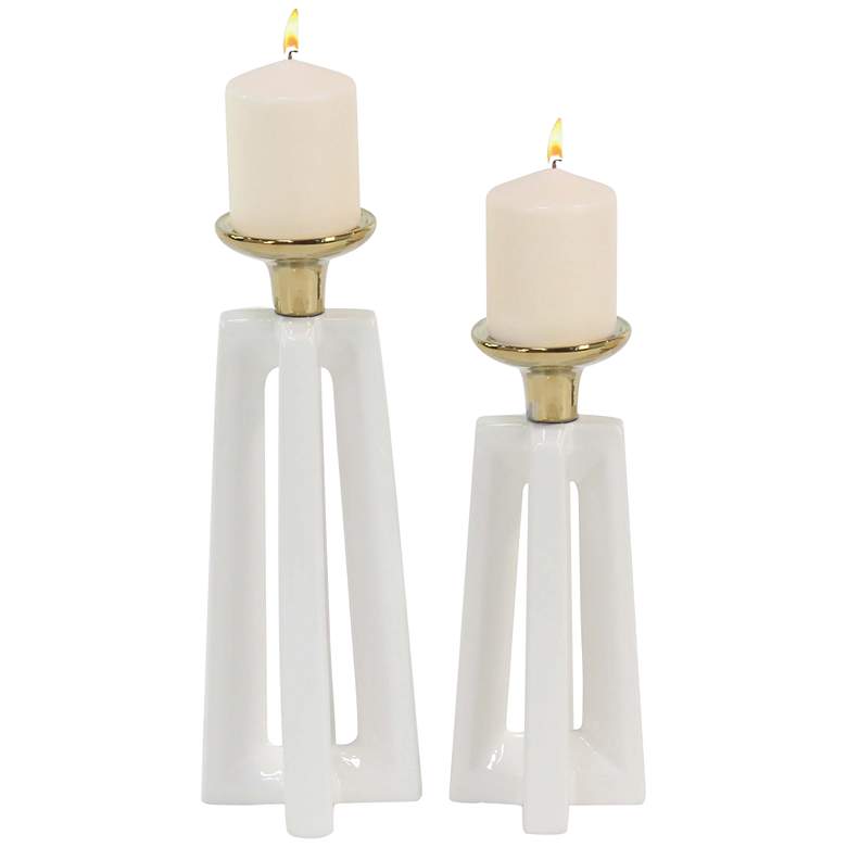 Image 1 Blancavista Polished White Pillar Candle Holders Set of 2
