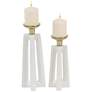 Blancavista Polished White Pillar Candle Holders Set of 2