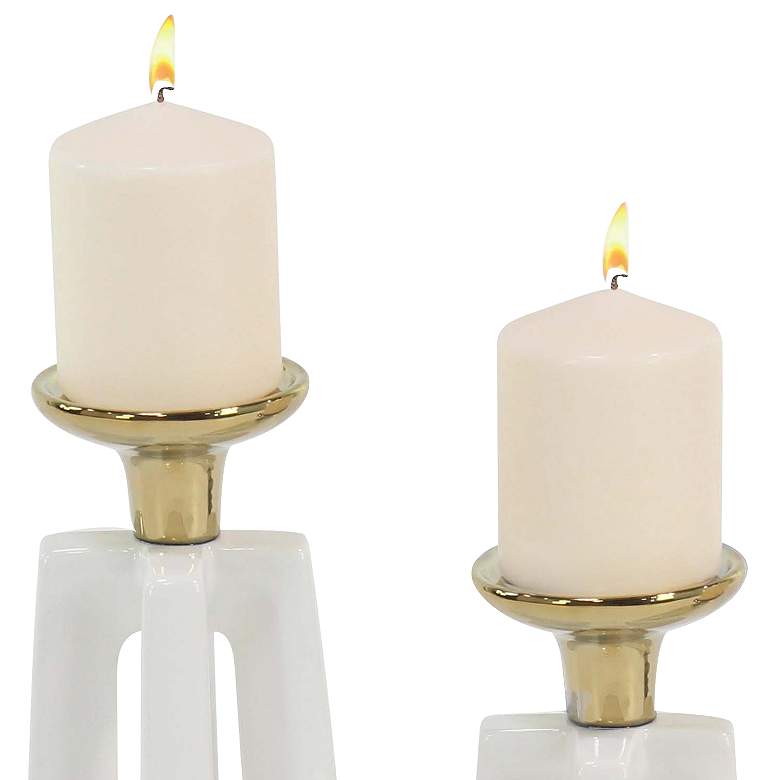 Image 3 Blancavista Polished White Pillar Candle Holders Set of 2 more views