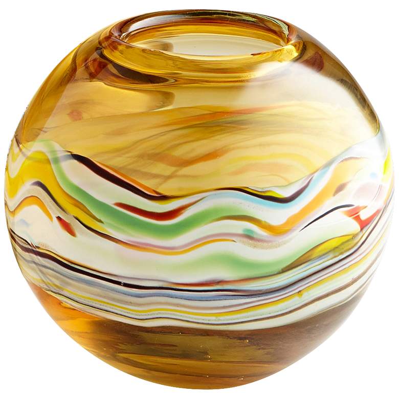 Image 1 Blanch Small 8 inch Wide Amber Glass Vase