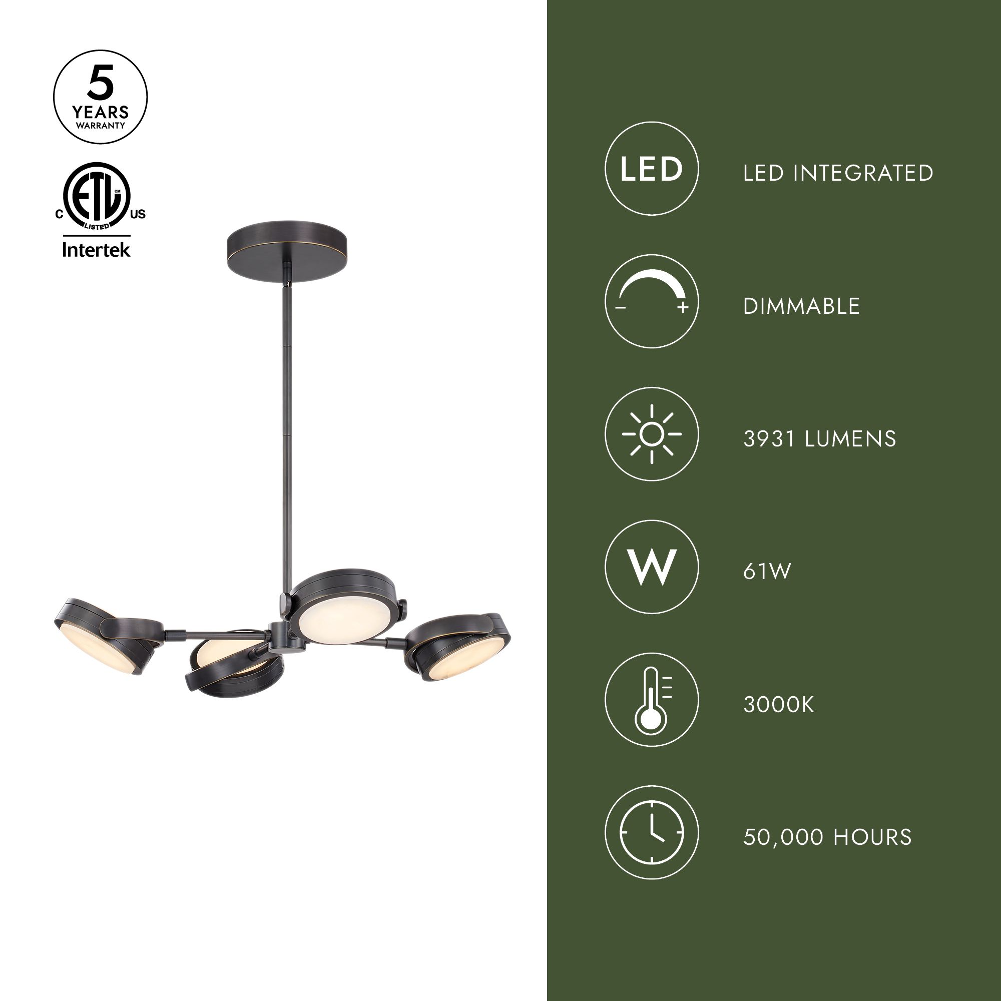 Image 6 Blanco 28 1/4" Wide Vintage Brass 4-Light LED Chandelier more views