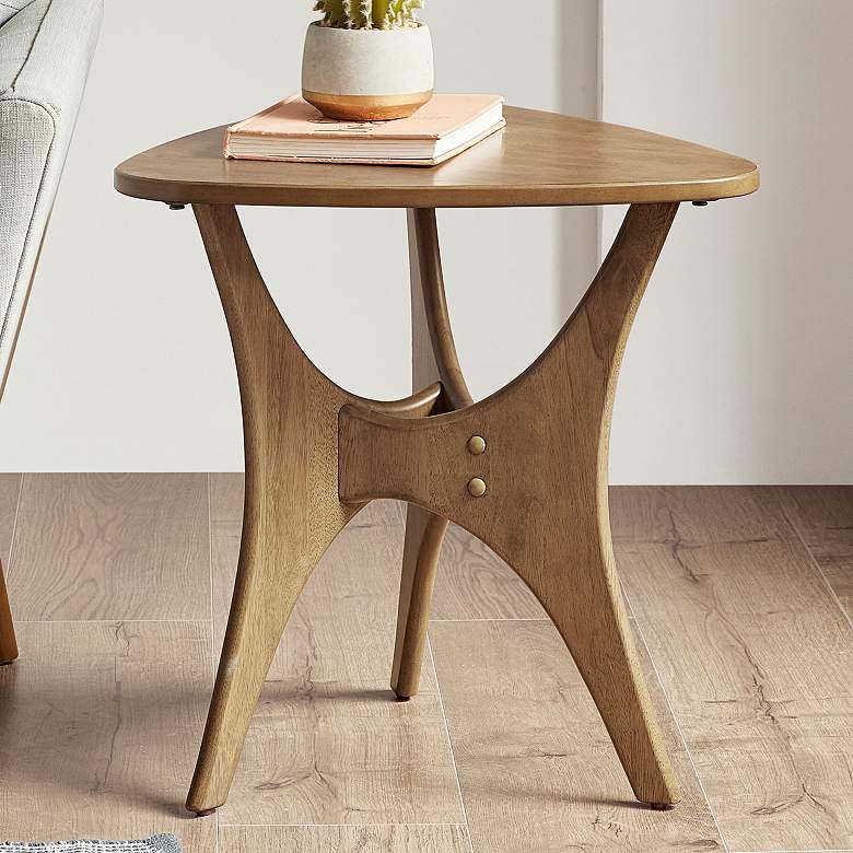 Image 1 Blaze 21" Wide Natural Elm Brown Wood Triangular Modern Side Table