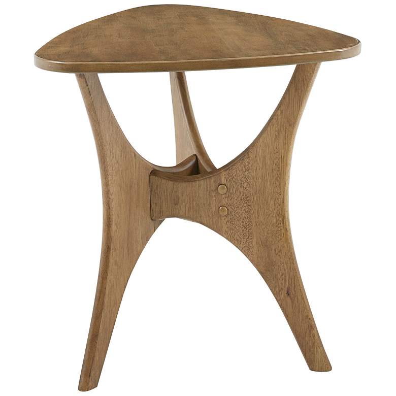Image 6 Blaze 21 inch Wide Natural Elm Brown Wood Triangular Modern Side Table more views