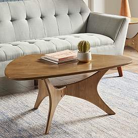 Image1 of Blaze 40"W Natural Elm Brown Wood Triangular Modern Coffee Table