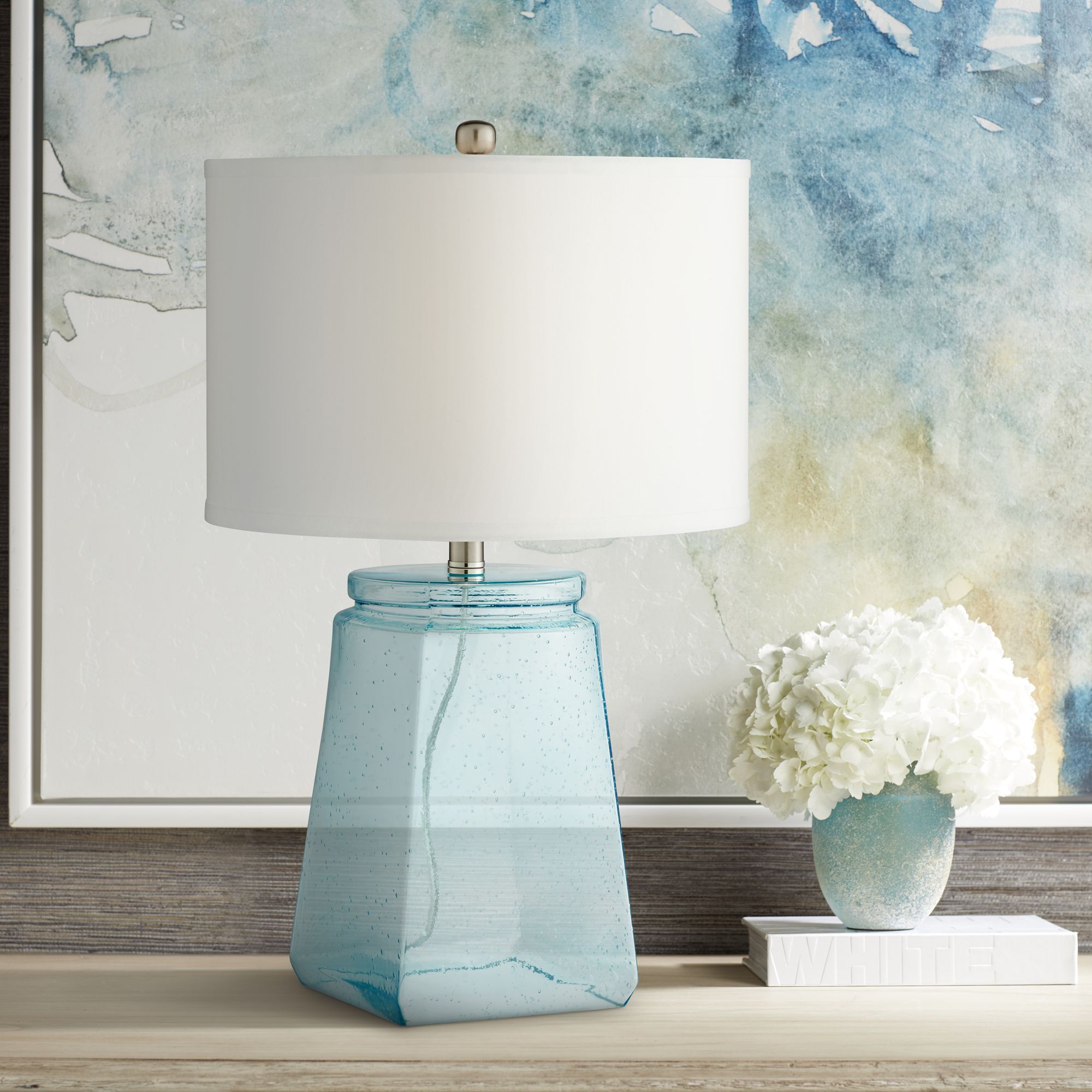 blue seeded glass table lamp