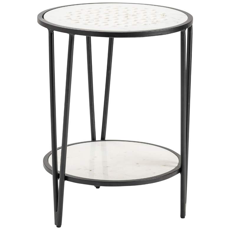 Image 1 Bledsoe 18 inch Wide White Marble and Black Iron Accent Table
