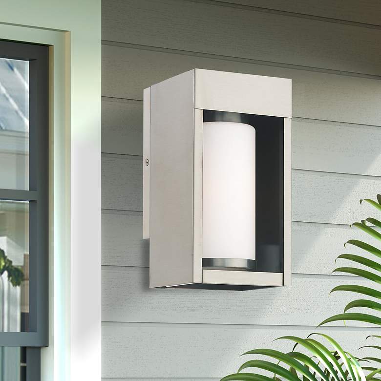 Image 1 Bleecker 1 Light Brushed Nickel Outdoor Wall Lantern