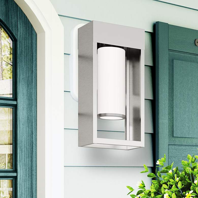 Image 1 Bleecker 1 Light Brushed Nickel Outdoor Wall Lantern