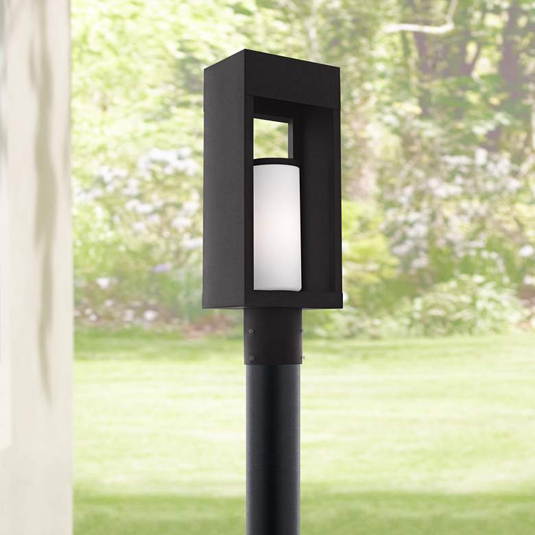 Image 1 Bleecker 16 1/2 inch High Black Outdoor Lantern Post Light