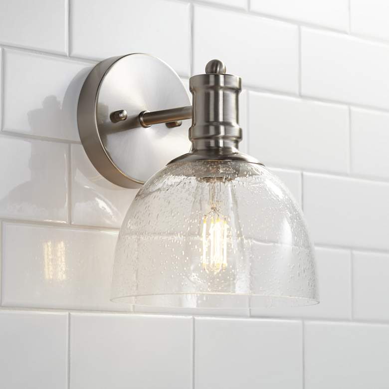 Image 1 Bleecker Industrial 9 1/4 inchH Brushed Nickel LED Wall Sconce