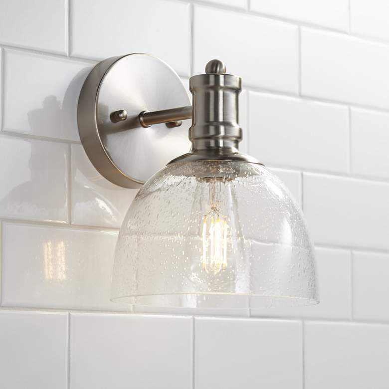 Image 1 Bleecker Industrial 9 1/4"H Brushed Nickel LED Wall Sconce
