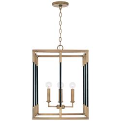Bleeker 16" Wide Aged Brass and Black 4-Light Foyer Pendant