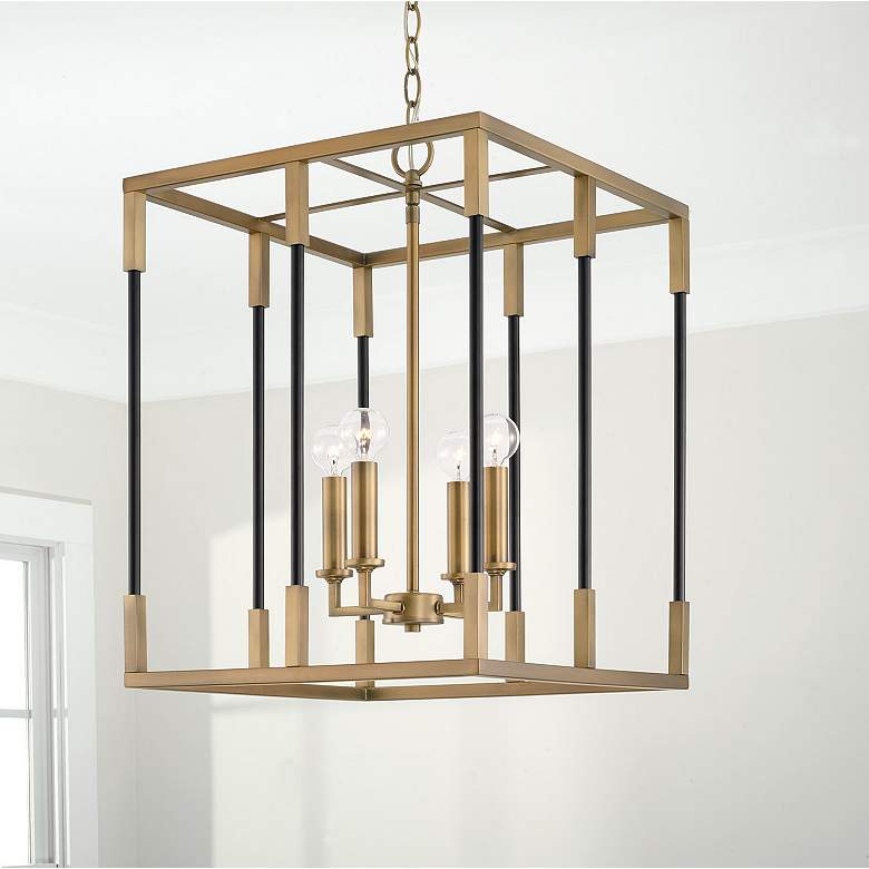 Image 1 Bleeker 16" Wide Aged Brass and Black 4-Light Foyer Pendant
