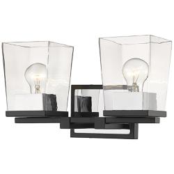 Bleeker Street 14" Wide Matte Black and Chrome 2-Light Bath Light