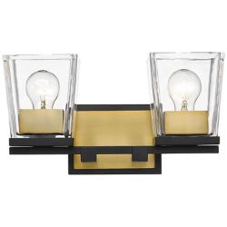 Bleeker Street 14" Wide Matte Black and Olde Brass 2-Light Bath Light