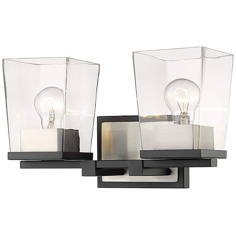 Image 2 Bleeker Street 14"W Matte Black and Brushed Nickel 2-Light Bath Light
