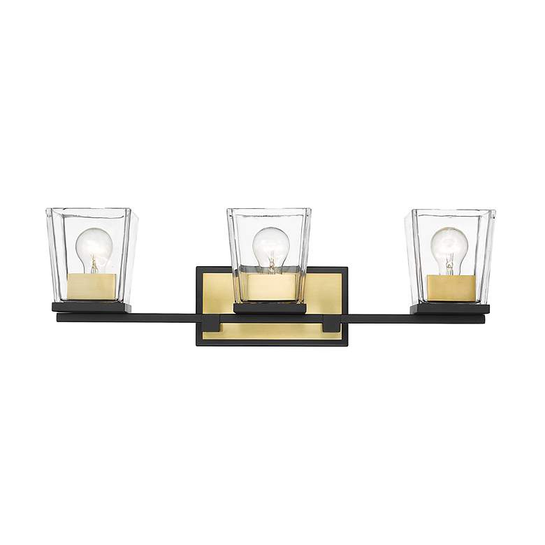 Image 4 Bleeker Street 25" Wide Matte Black and Olde Brass 3-Light Bath Light more views