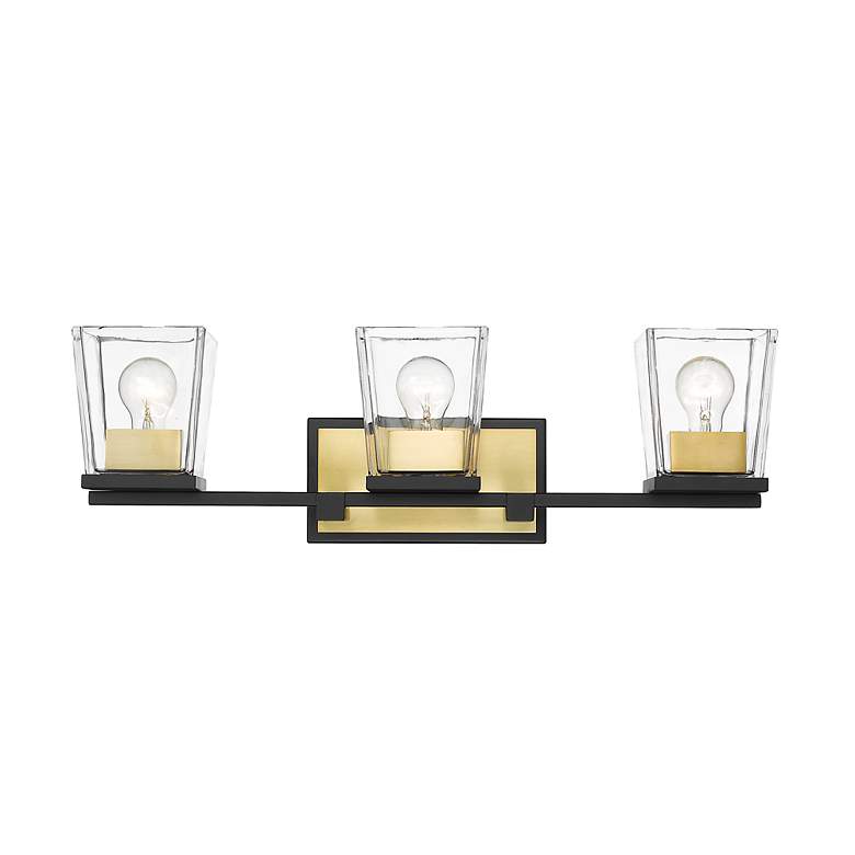 Image 4 Bleeker Street 25 inch Wide Matte Black and Olde Brass 3-Light Bath Light more views