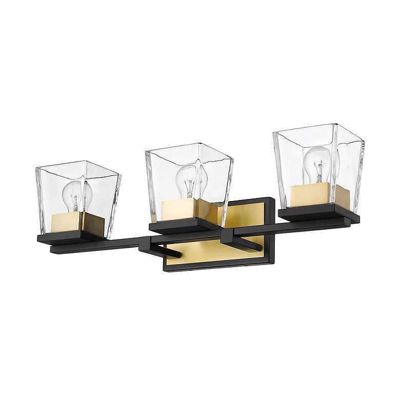 Image 6 Bleeker Street 25" Wide Matte Black and Olde Brass 3-Light Bath Light more views