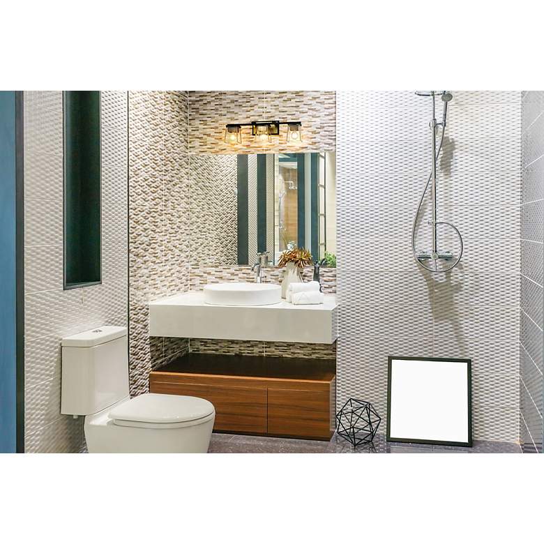 Image 7 Bleeker Street 25" Wide Matte Black and Olde Brass 3-Light Bath Light more views