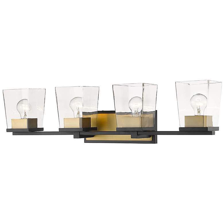 Image 2 Bleeker Street 33 inch Wide Matte Black and Olde Brass 4-Light Bath Light