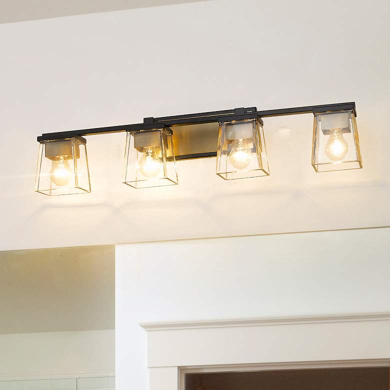 Image 1 Bleeker Street 33" Wide Matte Black and Olde Brass 4-Light Bath Light