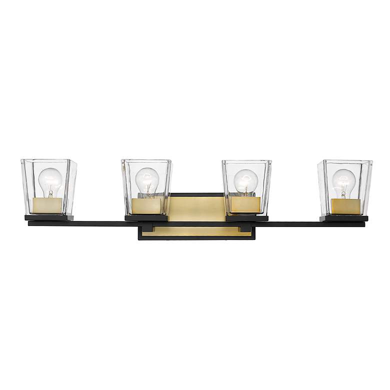 Image 4 Bleeker Street 33" Wide Matte Black and Olde Brass 4-Light Bath Light more views