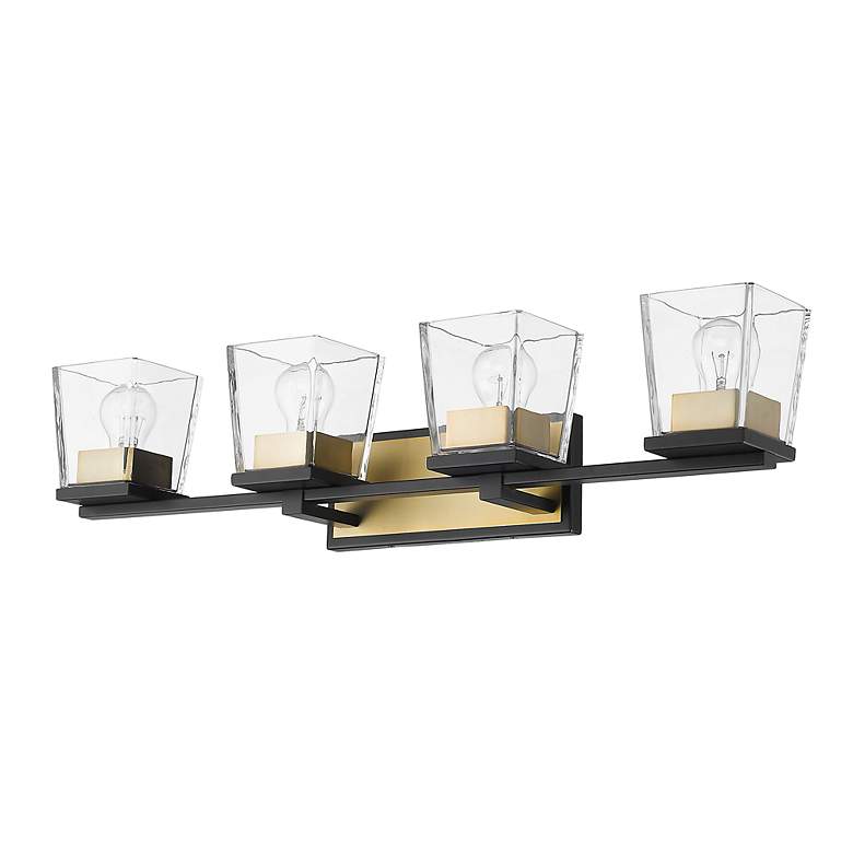 Image 6 Bleeker Street 33" Wide Matte Black and Olde Brass 4-Light Bath Light more views