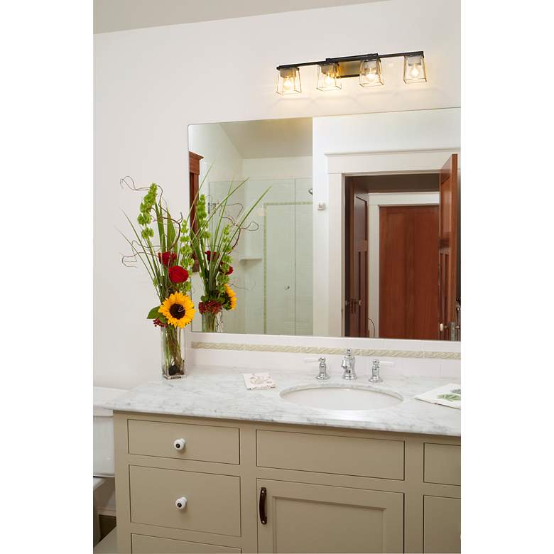 Image 7 Bleeker Street 33" Wide Matte Black and Olde Brass 4-Light Bath Light more views