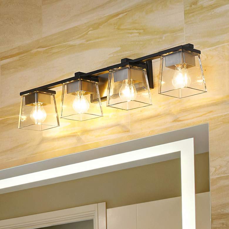 Image 2 Bleeker Street 33"W Matte Black and Brushed Nickel 4-Light Bath Light