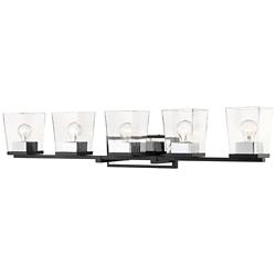 Bleeker Street 42 1/2" Wide Matte Black and Chrome 5-Light Bath Light