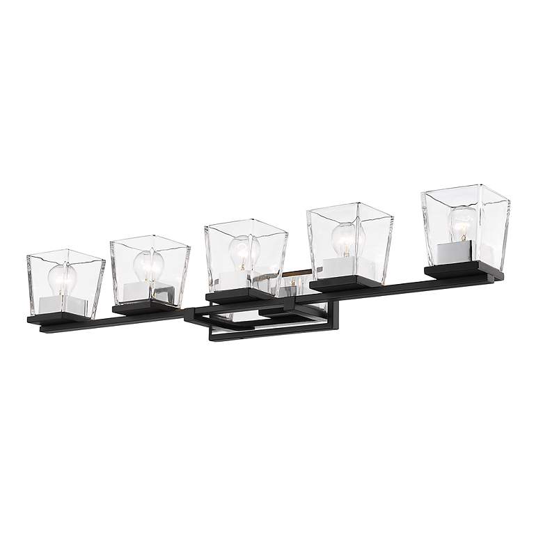 Image 3 Bleeker Street 42 1/2" Wide Matte Black and Chrome 5-Light Bath Light more views