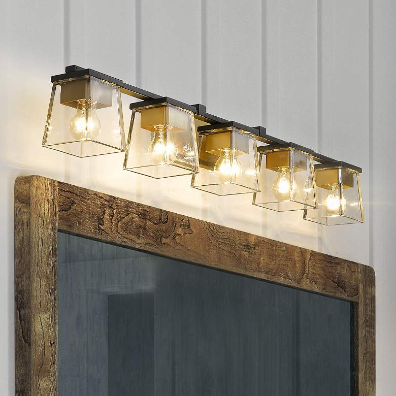 Image 1 Bleeker Street 42 1/2"W Matte Black and Olde Brass 5-Light Bath Light