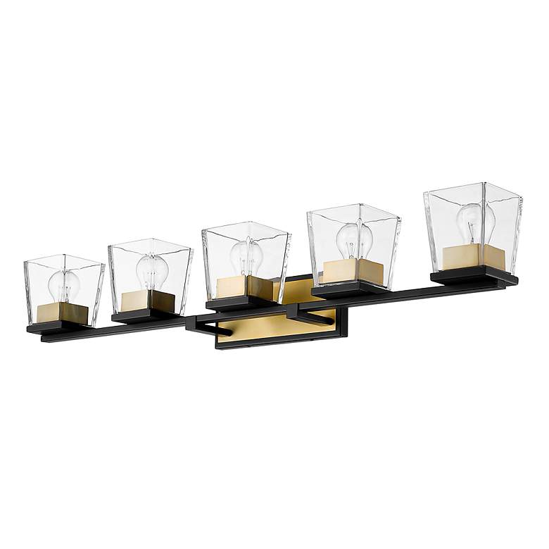 Image 7 Bleeker Street 42 1/2"W Matte Black and Olde Brass 5-Light Bath Light more views