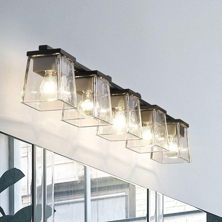 Image 2 Bleeker Street 42 1/2"W Matte Black Brushed Nickel 5-Light Bath Light