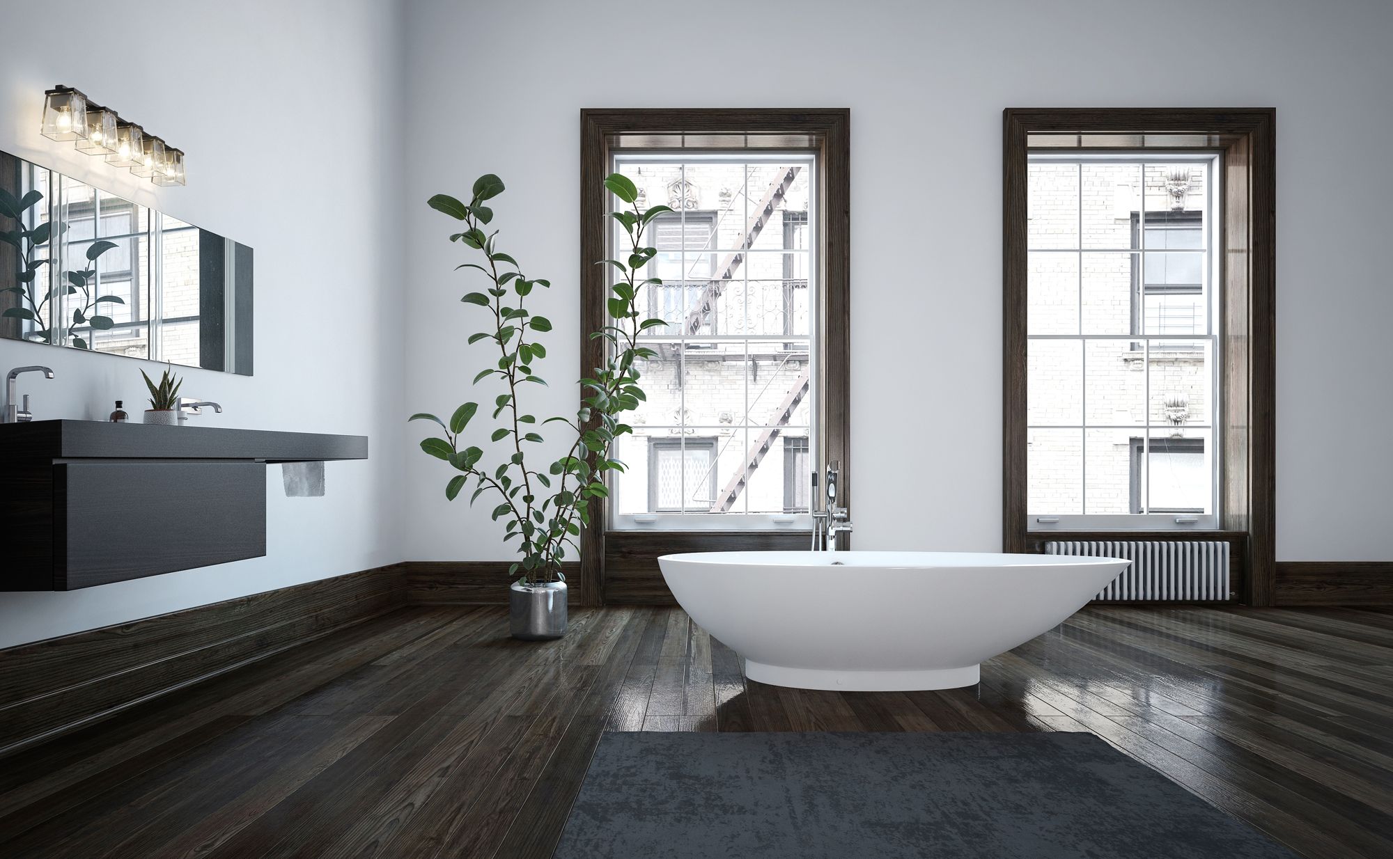 Bleeker Street 42 1/2"W Matte Black Brushed Nickel 5-Light Bath Light in scene