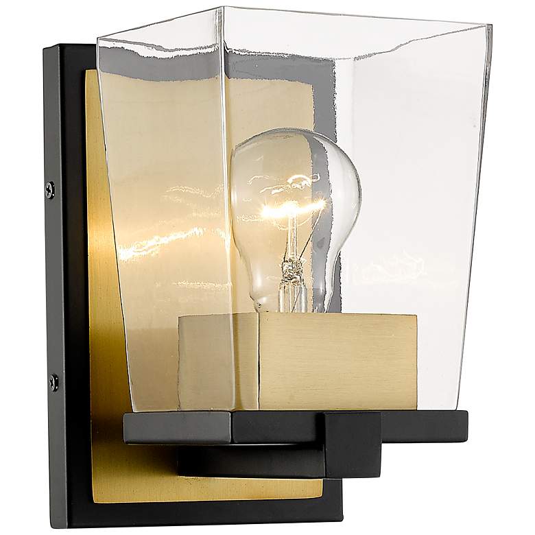 Image 1 Bleeker Street 7 1/2" High Matte Black and Old Brass Wall Sconce