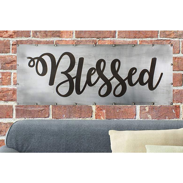 Image 1 Blessed 36 inch Wide Black and Gray Metal Wall Art
