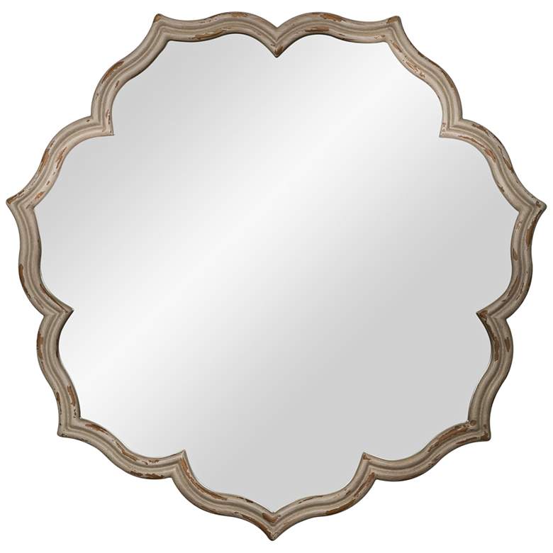 Image 1 Blevin Distressed Beige 35 inch Round Wall Mirror
