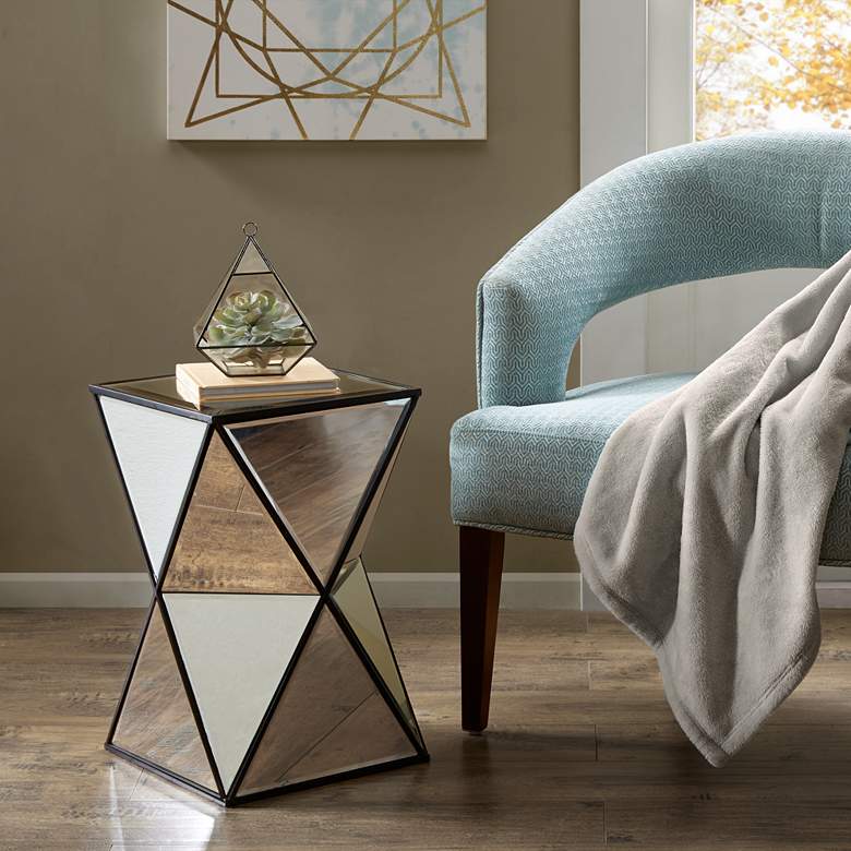 Image 1 Blick 12 1/2" Wide Multi-Faced Angular Mirrored Accent Table
