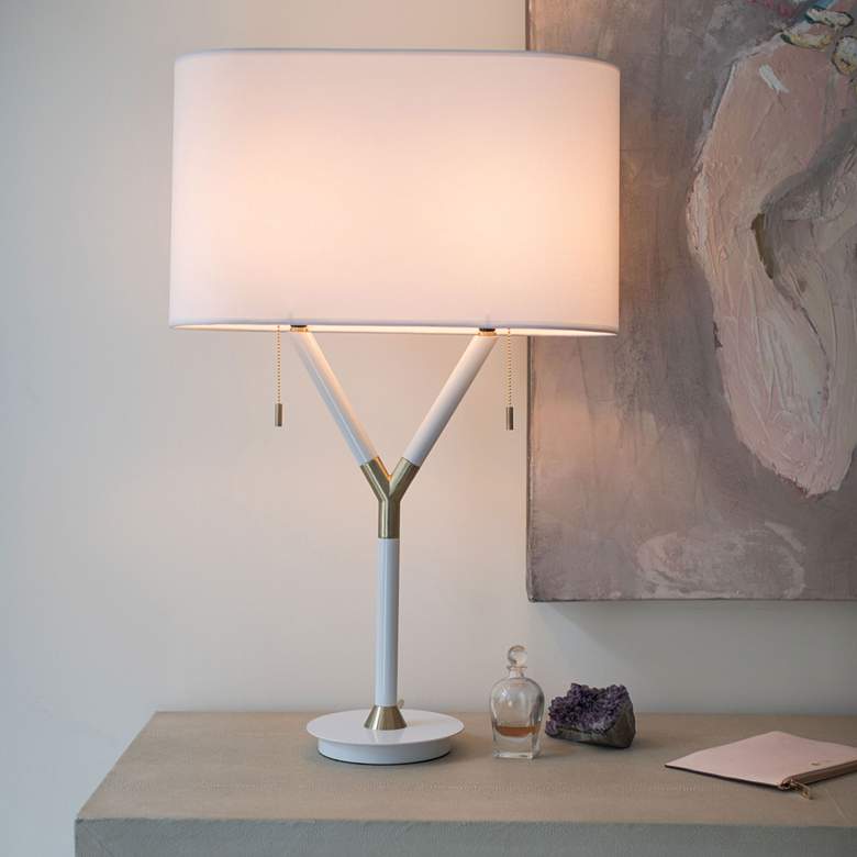 Image 1 Blip Tall White Lacquer and Brass Table Lamp