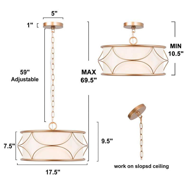 Image 5 Blissvent 17 1/2" Wide Brushed Gold Drum Pendant Light more views