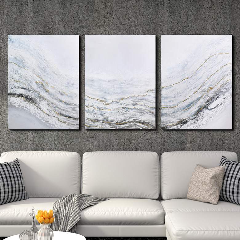 Image 2 Blizzard 40 inchH Textured Metallic 3-Piece Canvas Wall Art Set