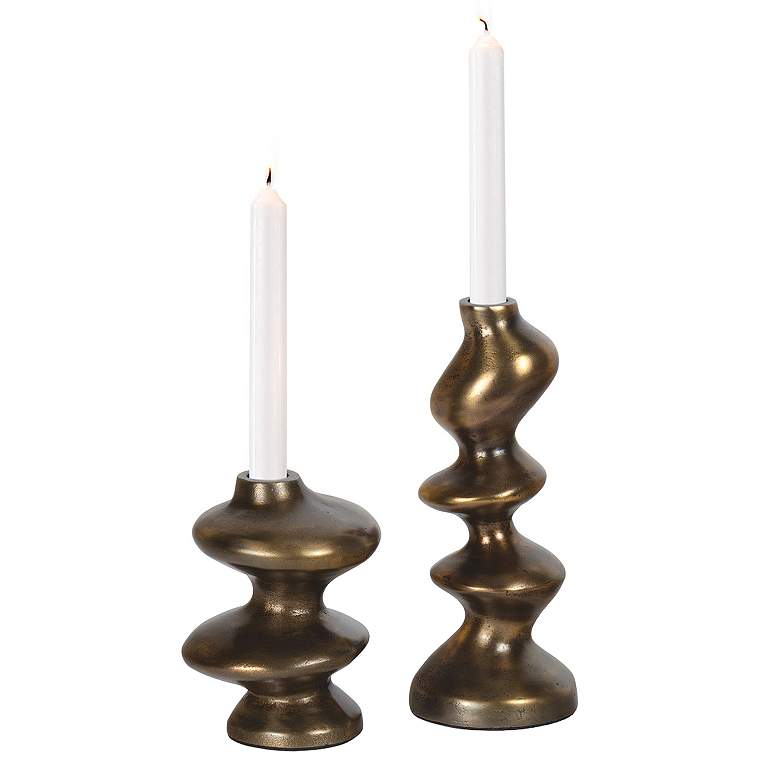 Image 1 Blobby Candle Holder Set (Brass)