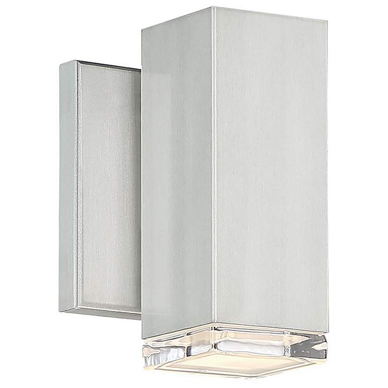 Image 1 Block 6"H x 4.5"W 1-Light Outdoor Wall Light in Brushed Alumin