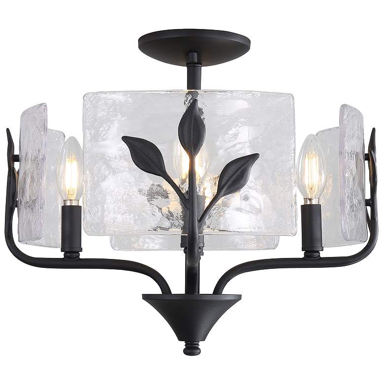 Image 1 Bloem 4 Light Semi-Flush in Natural Black with Hammered Water Glass