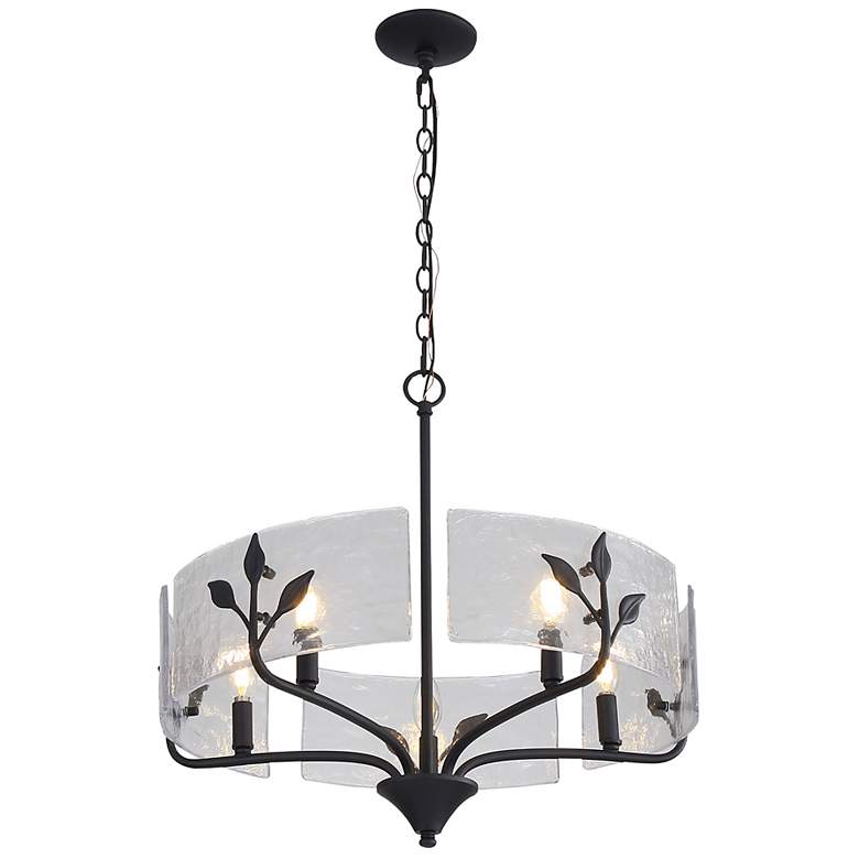 Image 2 Bloem 5 Light Pendant in Natural Black with Hammered Water Glass more views