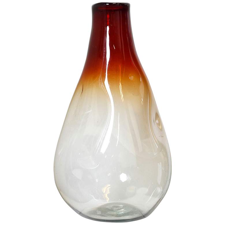 Image 1 Blood Orange Ombre Rain Drop Glass Vase - Hand Blown Decorative Vase